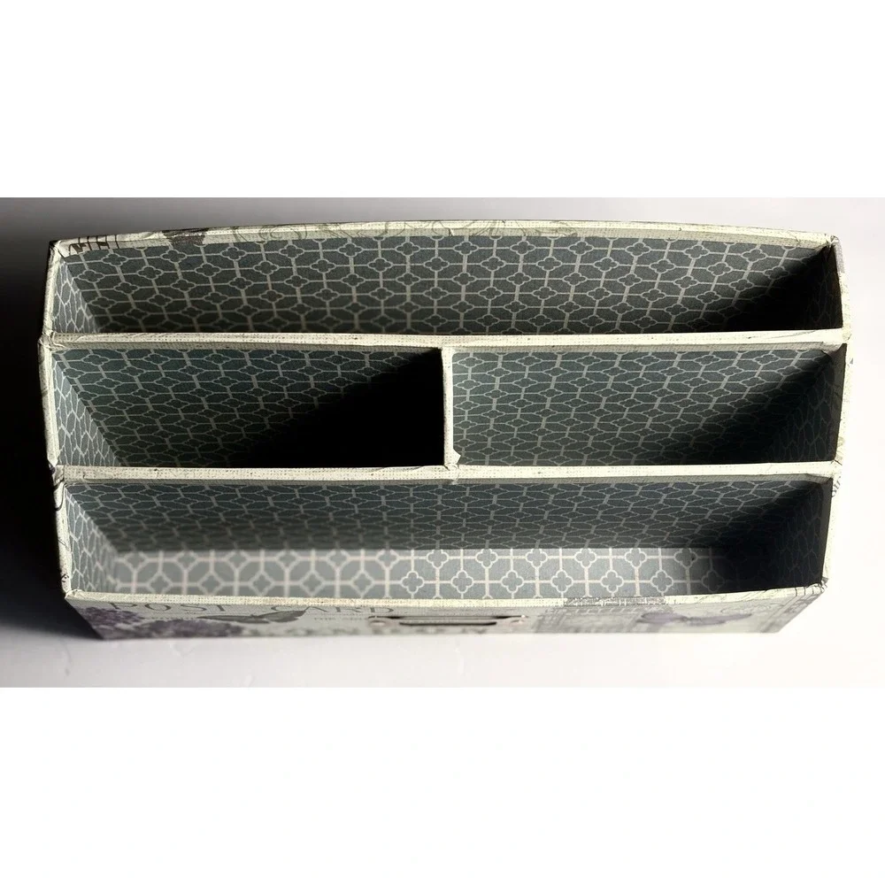 Desk Organizer 4 Compartments Vintage Aesthetic Butterflies Stamps Travel Postal